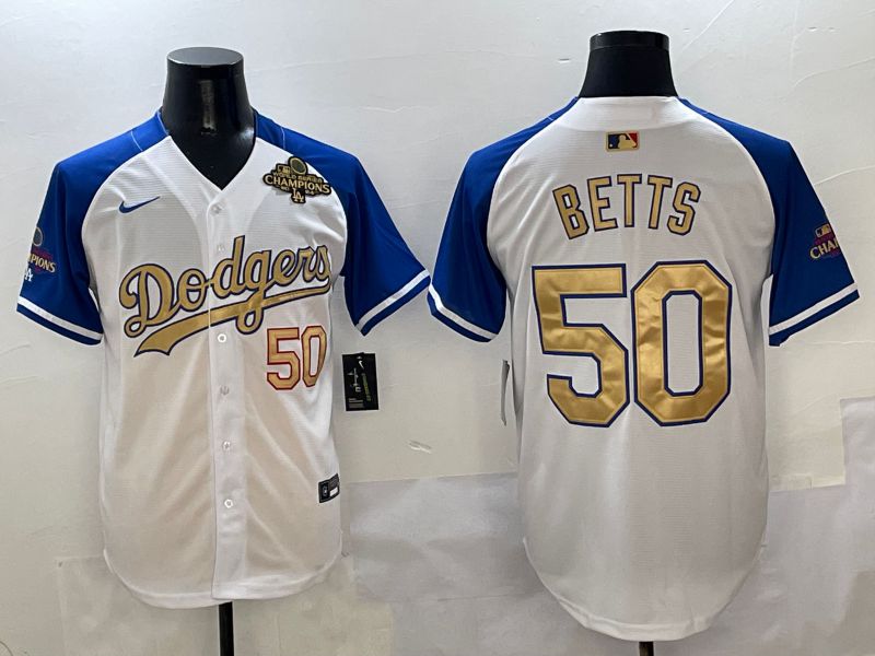 Men Los Angeles Dodgers 50 Betts White Blue Game Nike 2025 MLB Jersey style 3